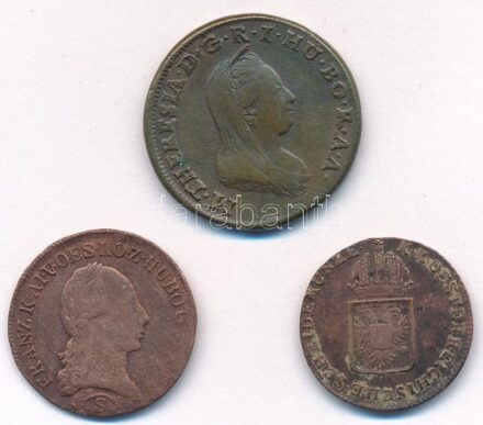 1780H 1kr Cu 'Mária Terézia' + 1812S 1/2kr Cu 'I. Ferenc' + 1816S 1/4kr Cu 'I. Ferenc' T:2-,3
