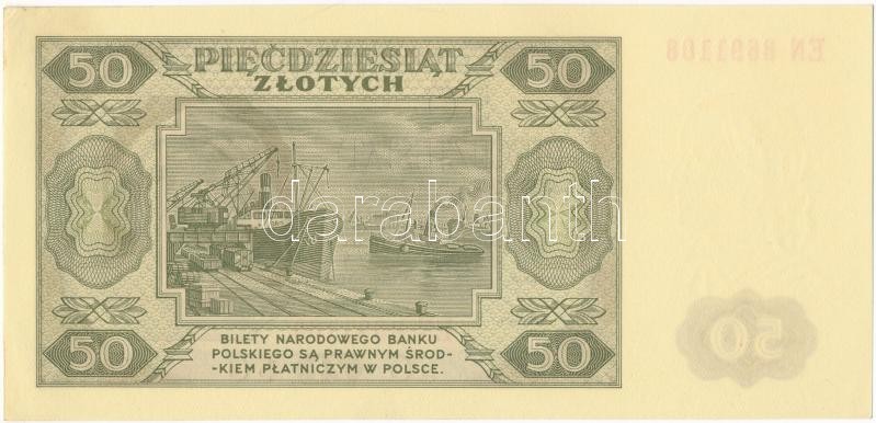 Lengyelország 1948. 50Zl 'EN 8691108' T:I- sarokhajlás Poland 1948. 50 Zlotych 'AW 1272433' C:AU earmark - Image 2