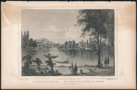 cca 1850-1860 Ludwig Rohbock (1820-1883) - Franz Hablitschek (1824-1867): Városliget Pesten, acélmetszet, jelzett a dúcon, foltos, 13x18 cm, teljes: 16x24 cm