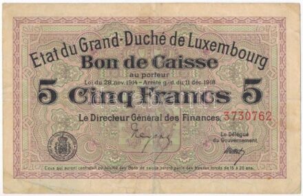Luxemburg 1918. 5Fr '3730762' T:III Luxembourg 1918. 5 Francs '3730762' C:F
