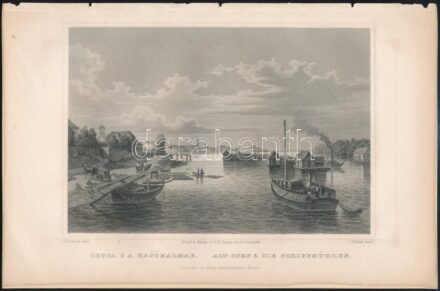 cca 1860 Ludwig Rohbock (1820-1883)-Julius Umbach (1815-1877): Óbuda s a hajómalmak, Pest, Lauffer és Stolp, acélmetszet, jelzett a dúcon, 12x17 cm, teljes: 16x24 cm