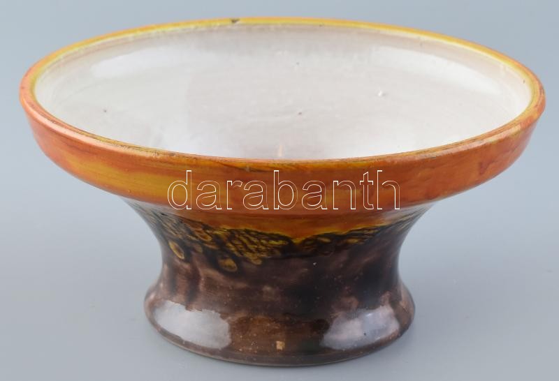 Mihály Béla: Retró gyertyatartó, színes mázakkal festett kerámia, jelzett, hibátlan, d: 19 cm