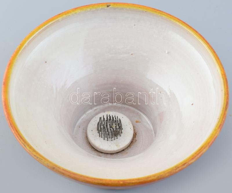 Mihály Béla: Retró gyertyatartó, színes mázakkal festett kerámia, jelzett, hibátlan, d: 19 cm - Image 2