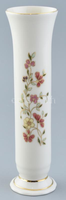 Zsolnay virágmintás porcelán váza, kézzel festett, jelzett, kopásnyomokkal, m: 20 cm