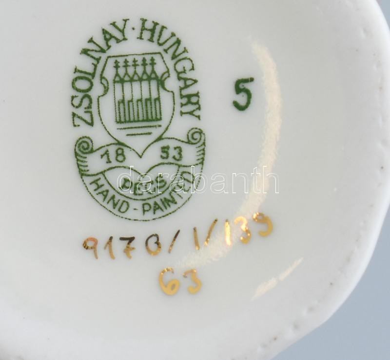 Zsolnay virágmintás porcelán váza, kézzel festett, jelzett, kopásnyomokkal, m: 20 cm - Image 2