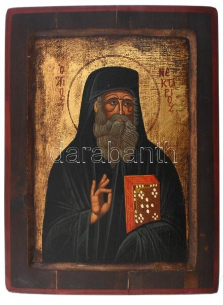 Nectarios, Nektarios vagy Nectarius görög szent, ikon, festett, modern, kopott, 34x26cm