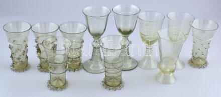 11db Waldglass német fújt üveg pohár, modern, kopott, m:14cm