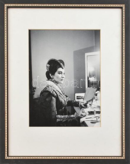 Dekoratív üvegezett keret, kopott, Maria Callas nyomottal, 36x28cm