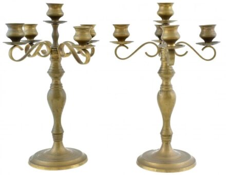 Bronz gyertyatartó pár, kopott, m:33cm