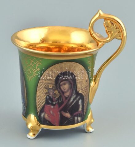 Cseh díszes porcelán csésze, jelzett, kopott, m:12cm
