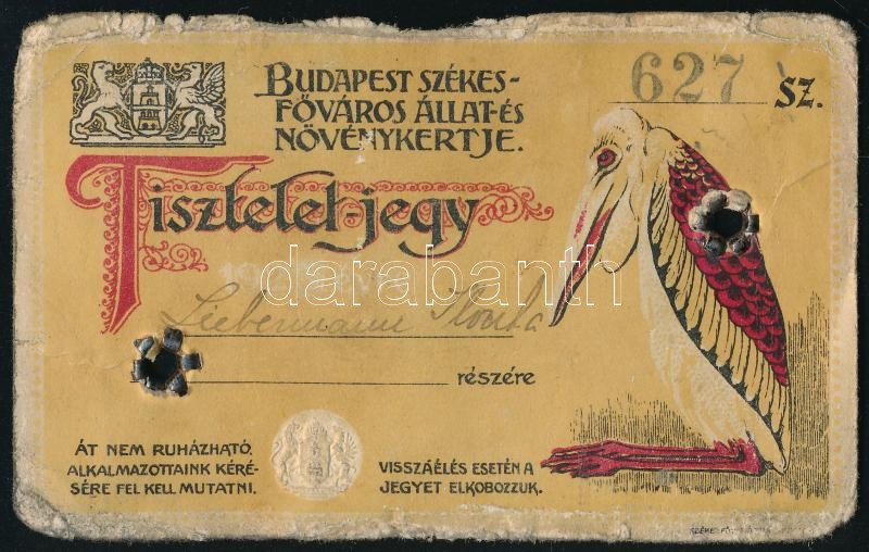 cca 1920-25 Fényképes tisztelet-jegy a budapesti állatkertbe, kissé sérült, 10x6,5 cm - Image 2