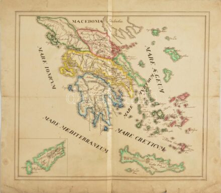 cca 1840 Görögország, Hellasz. Rézmetszetű térkép, kézzel színezett. 32x28 cm,. hajtásnyomokkal, kis beszakadással