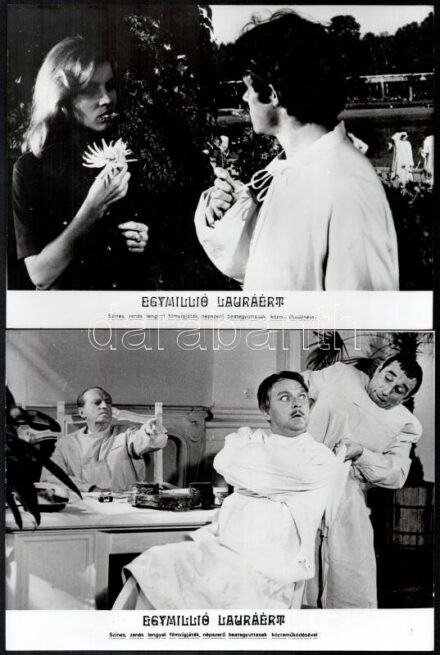 1971 ,,Egymillió Lauráért' című lengyel film szereplői és jelenetei, 13 db vintage produkciós filmfotó, 18x24 cm