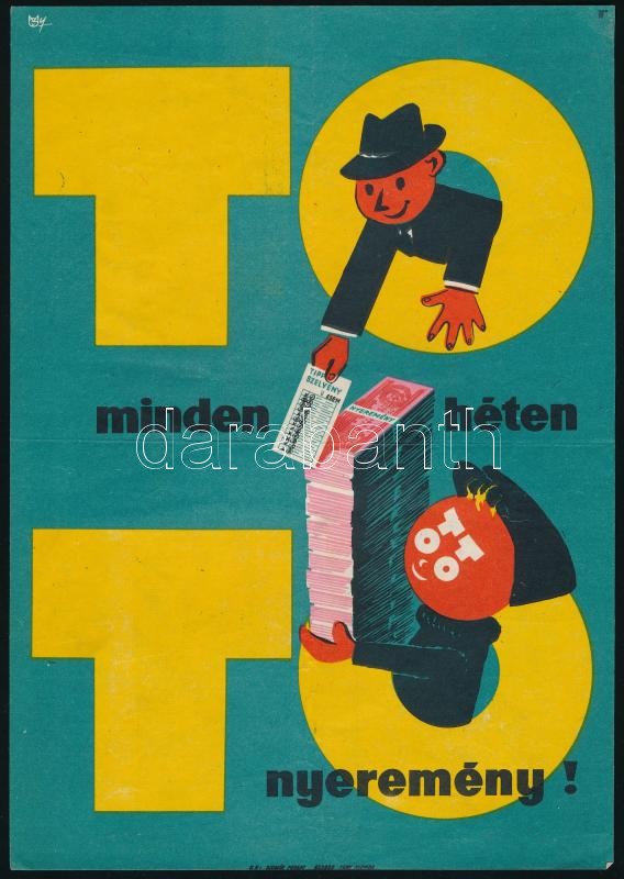 'TOTO minden héten nyeremény!'. Kisplakát/villamosplakát. Ofszet, papír. Hajtásnyomokkal. 23x16,5 cm
