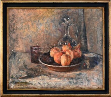 Olvashatatlan jelzéssel: Csendélet, Olaj, vászon, sérült, kopott, sérült keretben. 38x46cm