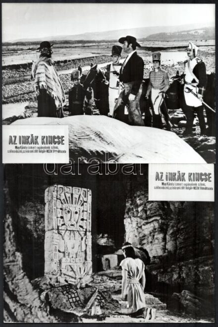 1965 ,,Az inkák kincse' című bolgár-NSZK film May Károly regénye alapján készült, a film szereplői és jelenetei, 13 db vintage produkciós filmfotó, 18x24 cm
