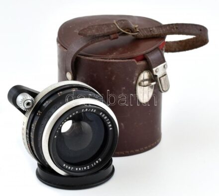 Carl Zeiss Flektogon f/2.8, 35 mm objektív, eredeti bőr tokban Exakta záras. Jó állapotban