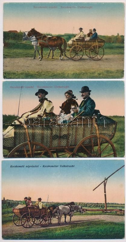 Kecskemét - 3 db régi képeslap: népviselet, magyar folklór / 3 pre-1945 Hungarian folklore postcards