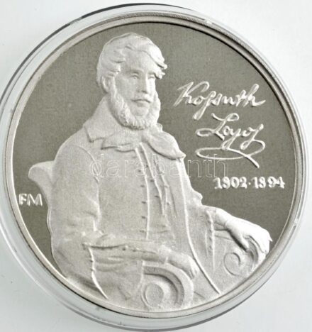 Fritz Mihály (1947-) 2002. 'Kossuth Lajos 200 éve született' Ag emlékérem dísztokban és díszdobozban (33,57g/0.925/42,5mm) T:1- (PP) fo.