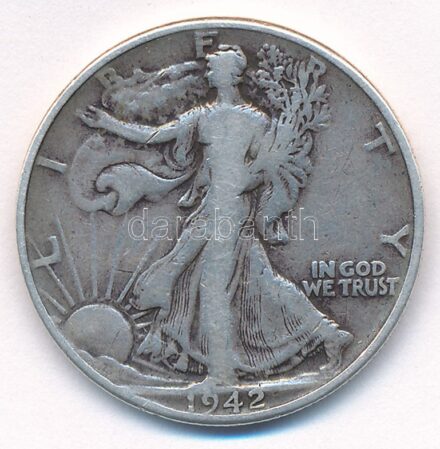 Amerikai Egyesült Államok 1942. 1/2$ Ag 'Walking Liberty' T:2-,3 patina USA 1942. 1/2 Dollar Ag 'Walking Liberty' C:VF,F patina Krause KM#142