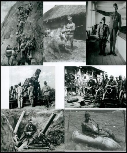 cca 1918 előtt készült felvételek katonákról, vegyes összeállítás különféle forrásokból, 7 db mai nagyítás, 10x15 cm