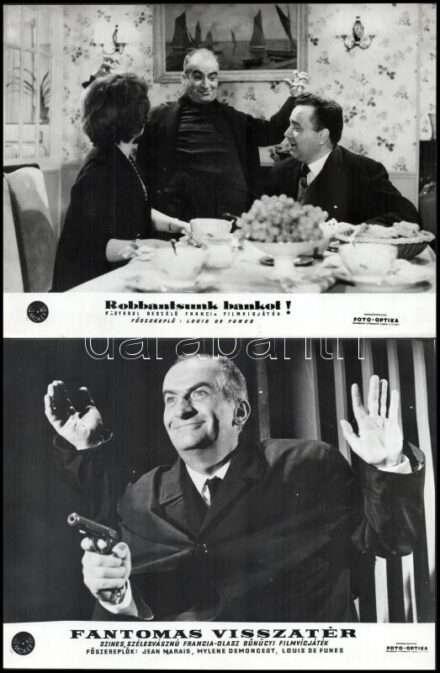 cca 1979 előtt készült felvételek, Louis de Funes francia színész különféle filmekben, 4 db vintage produkciós filmfotó, 18x24 cm