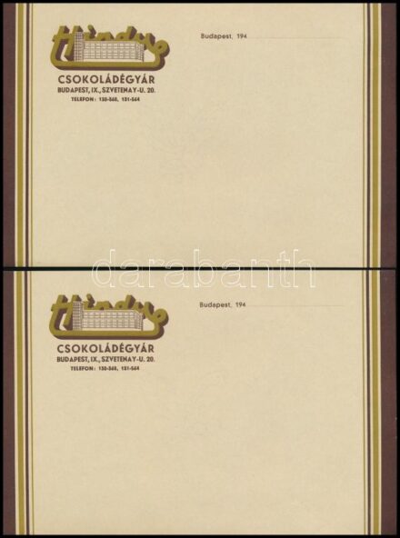 cca 1940 Hindu Csokoládégyár fejléces levélpapír, Bp. IX. Szvetenay u., 2db, 14,5x21,5 cm