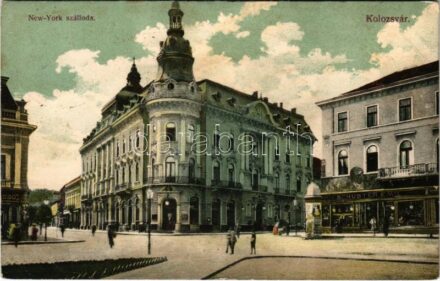 1912 Kolozsvár, Cluj; New York szálloda, Schuster Emil üzlete és saját kiadása / hotel, publisher's shop (fl)