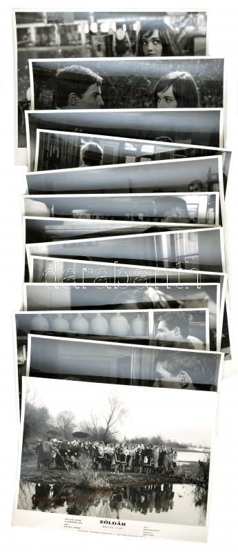1965 ,,Zöldár' című magyar film jelenetei és szereplői, 13 db produkciós filmfotó, 24x30 cm