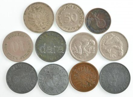 Német Birodalom 1873F-1875E 10pf Cu-Ni (2xklf) + 1877A 2pf Cu + 1940A 1pf Br + 1940-1943. 10pf Zn (4db, 3xklf) + NSZK 1949. 50pf Cu-Ni (3xklf) T:1--3 German Empire 1873F-1875E 10 Pfennig Cu-Ni (2xdiff) + 1877A 2 Pfennig Cu + 1940A 1 Reichsfennig