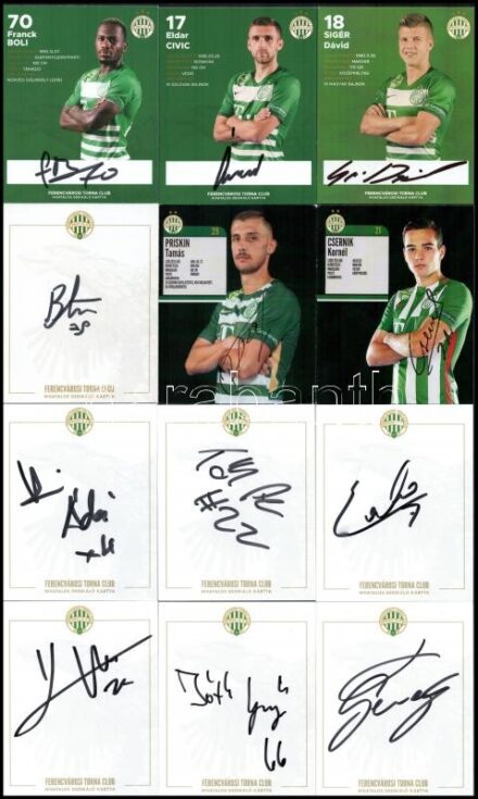 FTC játékosainak aláírása kártyákon, 12 db (Tóth Gergő, Tóth Adrián, Lovrencsics Gergő, Miha Blažič, stb.)