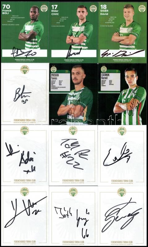 FTC játékosainak aláírása kártyákon, 12 db (Tóth Gergő, Tóth Adrián, Lovrencsics Gergő, Miha Blažič, stb.)