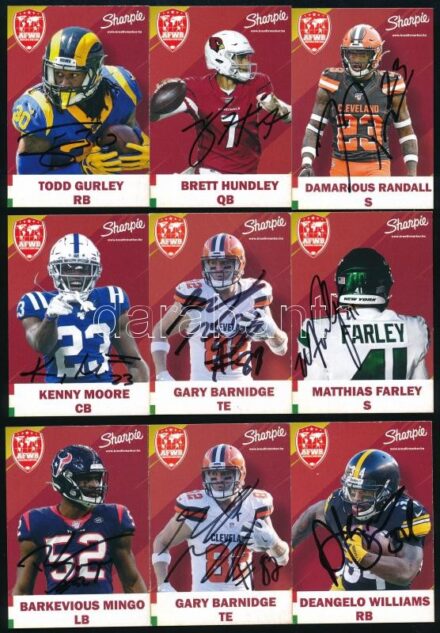 Amerikai futball játékosok aláírása kártyákon, 9 db