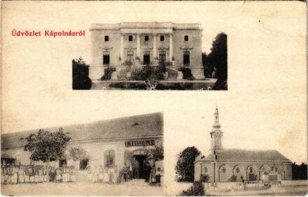 Kápolnás, Capalnas; Mocsonyi-Teleki kastély, templom, Taussig G. és Társa üzlete és saját kiadása / castle, church, publisher's shop (kis szakadás / small tear)