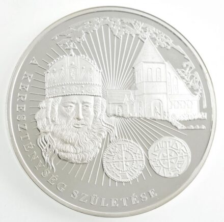 DN 'A magyar pénz krónikája - A kereszténység születése' Ag emlékérem tanúsítvánnyal, dísztokban (20g/0.999/38,61mm) T:PP ujjlenyomat