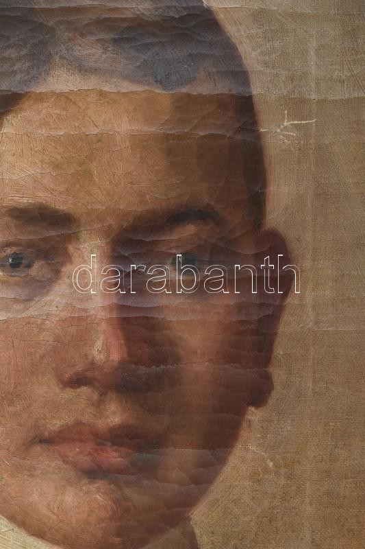 Hollós-Holczer Károly (1873-?): Fiú portré. Olaj, vászon, jelzett. Vakráma nélkül, feltekerve, sérült, 36×26,5 cm - Image 3