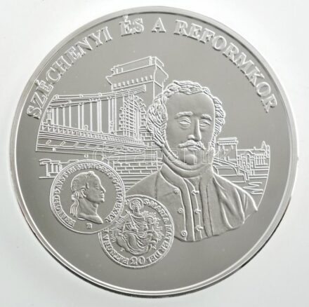 DN 'A magyar pénz krónikája - Széchenyi és a reformkor' Ag emlékérem, tanúsítvánnyal, dísztokban (20g/0.999/38,61mm) T:PP
