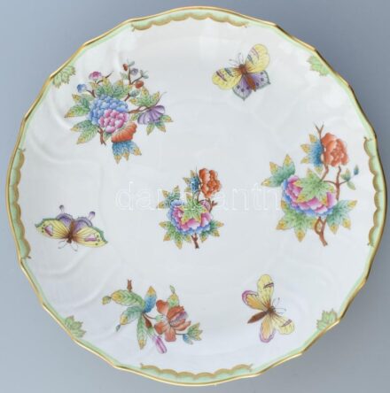 Herendi Viktória mintás nagyméretű tál, kézzel festett, jelzett, kopásnyomokkal, 27cm