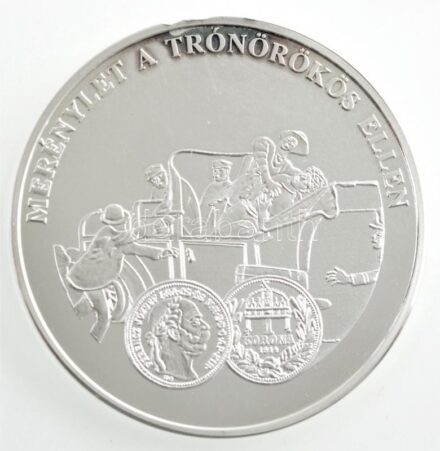 DN 'A magyar pénz krónikája - Merénylet a trónörökös ellen' Ag emlékérem, tanúsítvánnyal, dísztokban (20g/0.999/38,61mm) T:1 (eredetileg PP)