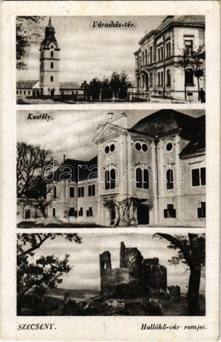 Szécsény, Városház tér, kastély, Hollókő vár romjai (EK)