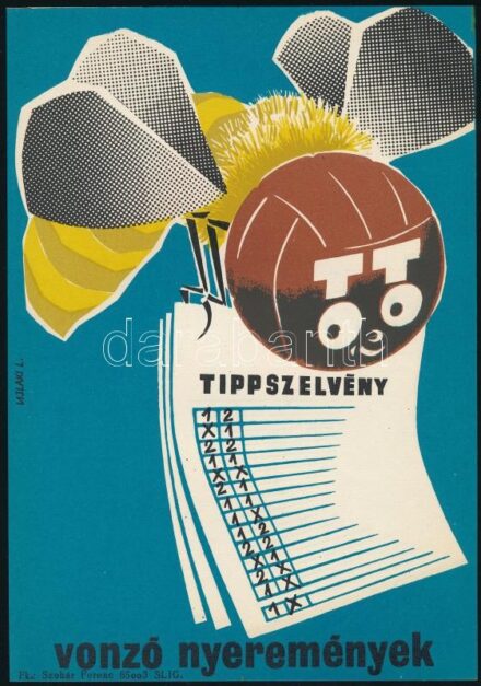 1965 TOTÓ vonzó nyeremények villamosplakát, 23×16 cm