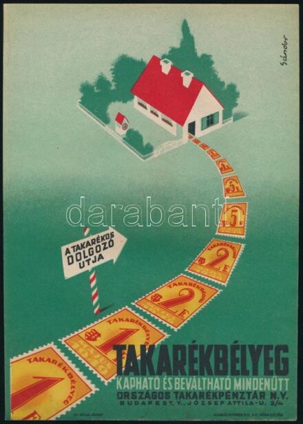 1949 Takarékbélyeg villamosplakát, 23×16 cm
