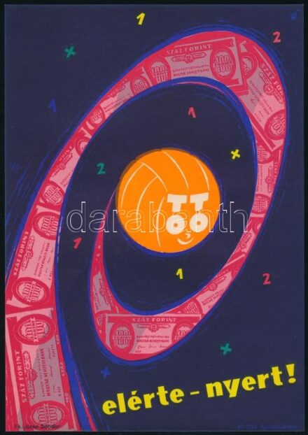 1960 TOTÓ, elérte-nyert! villamosplakát, 23×16 cm