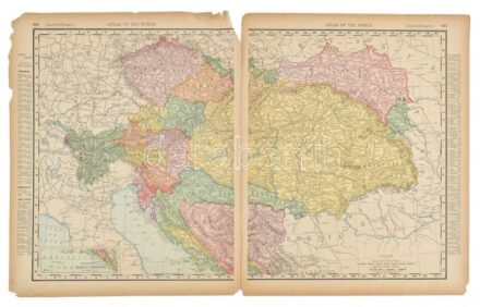 cca 1910 Ausztria-Magyarország térképe / Map of Austria-Hungary két lapból 50x31 cm Szélén sokféle adattal, széle kissé sérült