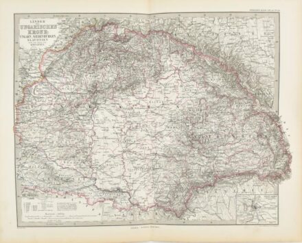 1882 A Magyar Korona országainak német nyelvű térképe. Színezett rézmetszet 41x33 cm Szép állapotban