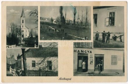 Alsóbagod (Bagod), templom, iskola, Hangya üzleteés saját kiadása (ázott / wet damage)