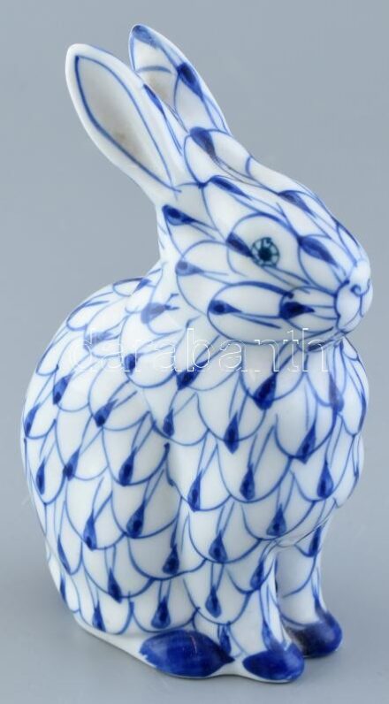 Jelzetlen porcelán nyuszi, kopott, m:13,5cm