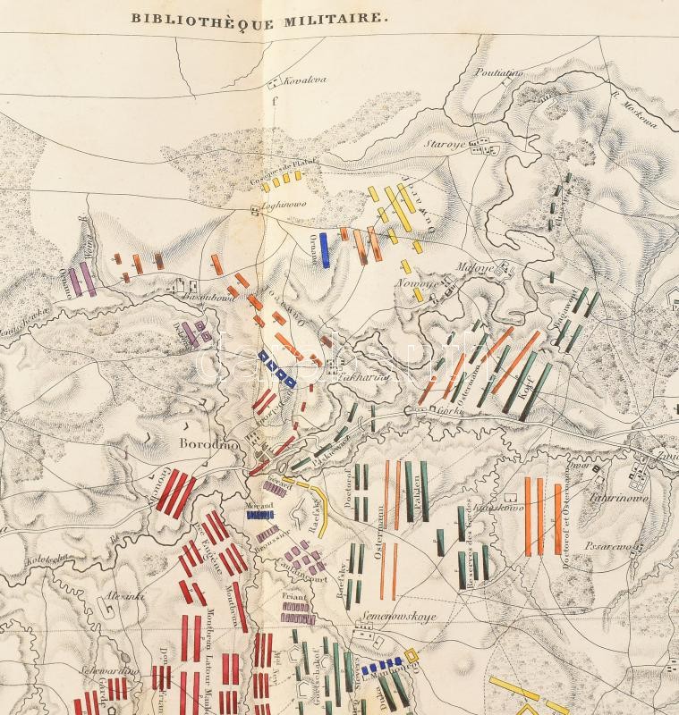 A napóleoni háborúk 3 csatájának térképe a XIX. sz. végéről Bataille de Wagram, Héliopolis, Moskowa. 27,5x20 cm Kis beszakadásokkal - Image 2