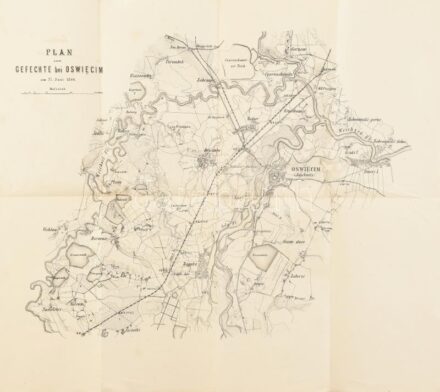 1866 Plan zum Gefechte bei Oswiecim am 21. Juni 1866. A porosz-osztrák-olasz háború Auschwitzi csata térképe. Litográfia 51x46 cm / Map of the Prussian-Italian-Austrian war. Allgemeine Übersichts Karte der Kriegsshauplatze - zum Werke: