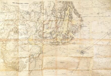 1866 Plan des Schlachtfeldes von Custozza am 24. Juni 1866. A porosz-osztrák-olasz háború Custozzai csata nagy méretű térképe. Litográfia 75x105 cm kis sérülésekkel / Map of the Prussian-Italian-Austrian war. Allgemeine Übersichts Karte